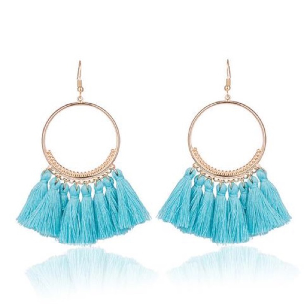 Tassels thread circle hoops earrings lightweight - Picture 7 of 7
